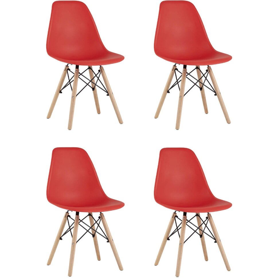 Eames Style DSW красный пластик, стальной каркас, натуральный массив бука Eames Style DSW красный пластик, стальной каркас, натуральный массив бука
